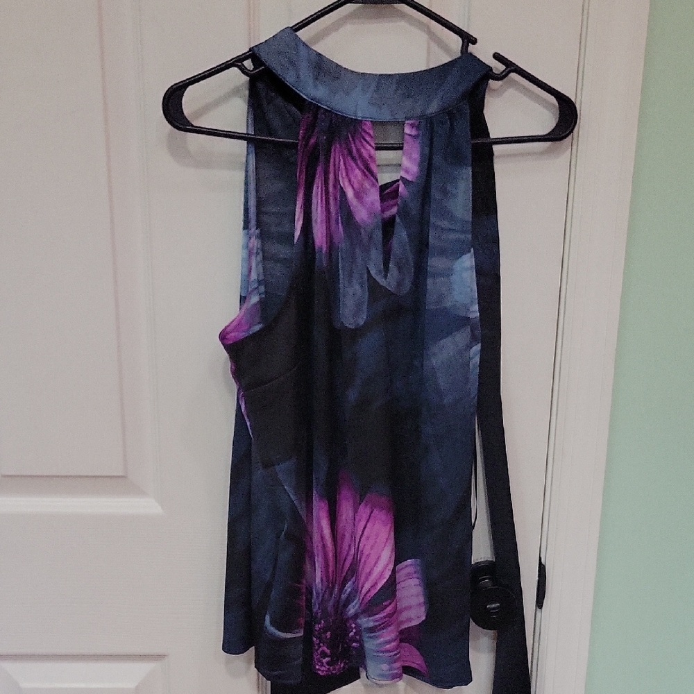 INC International Concepts Black Halter Top with Purple Floral Print